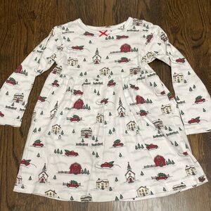 Girls' White Holiday Village Print Long-Sleeve Dress
